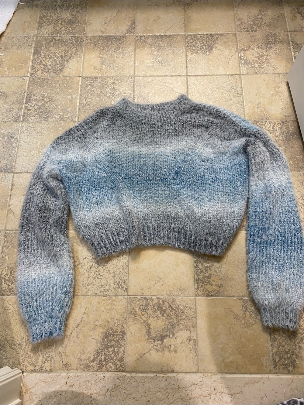 wild fable Ombre Blue and Gray Fuzzy Cropped Crewneck Sweater